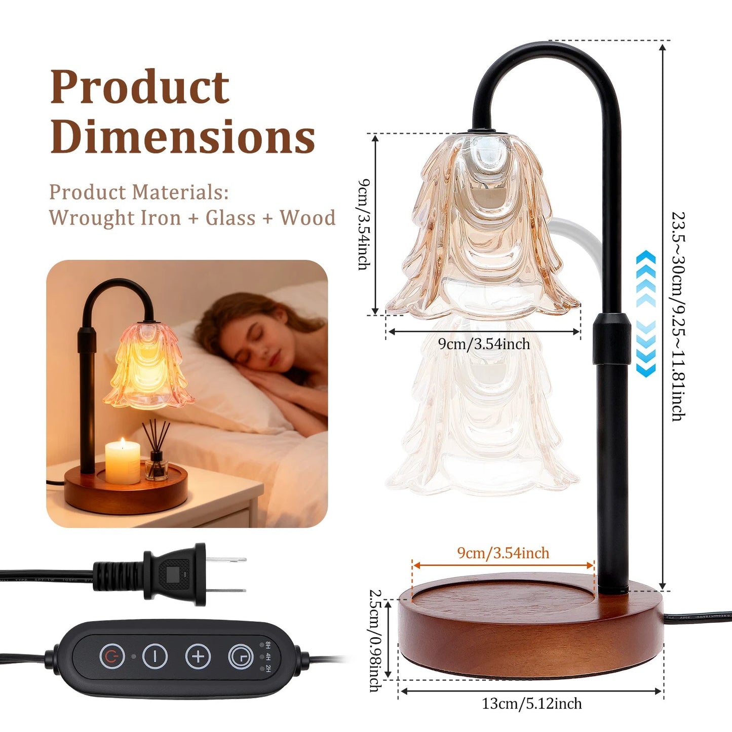 Flower Dimmable Candle Warmer Lamp with Adjustable Height and Timer