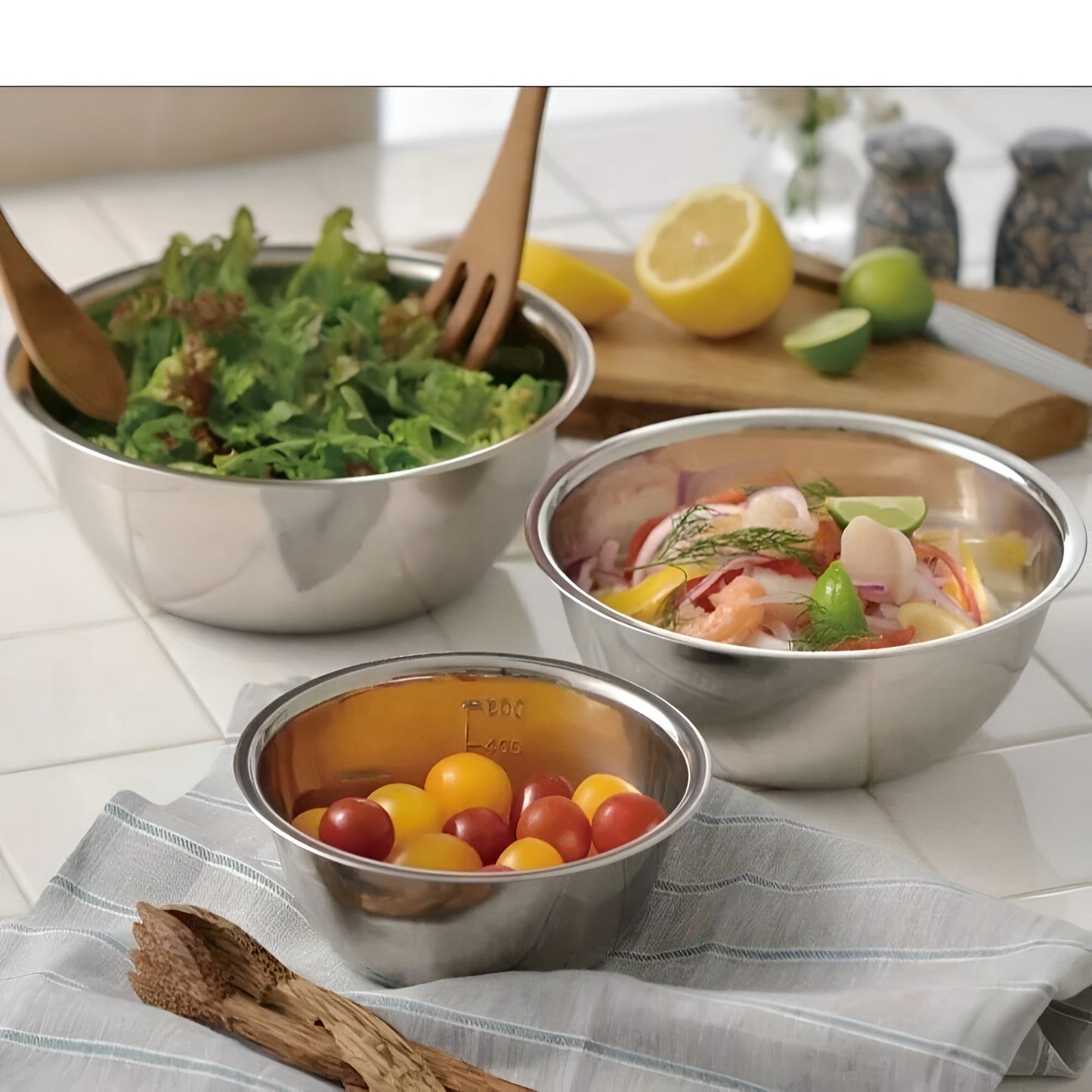 Stainless Steel Mixing Bowl Set with Measurement Marks - 3 Piece