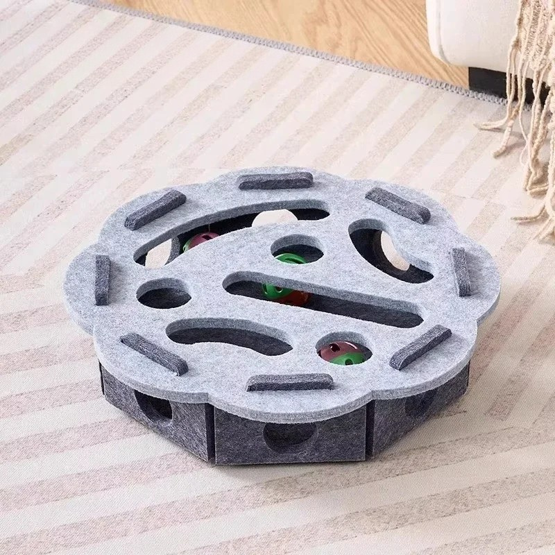 Interactive Felt Cat Puzzle Toy with Bells