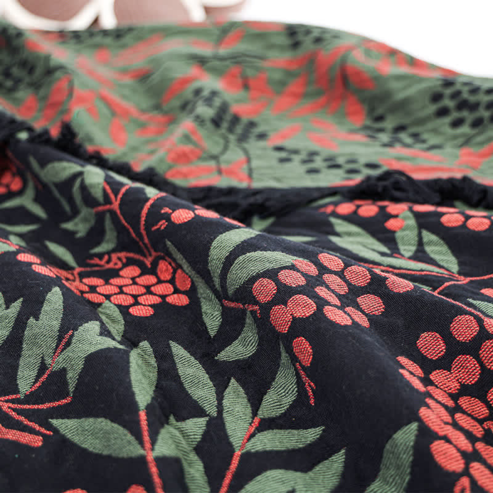 Reversible Cotton Begonia Fruit Tassel Blanket