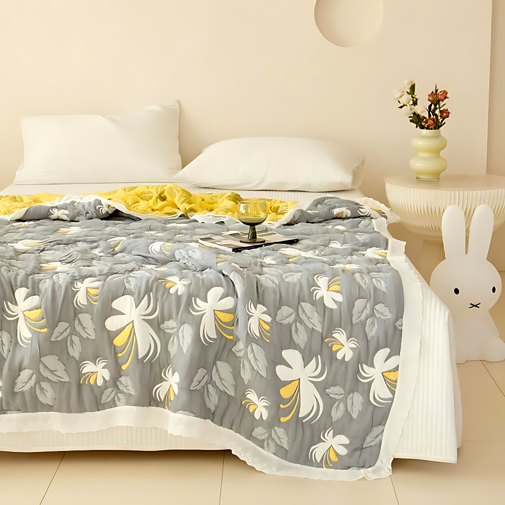 Bamboo Fiber Elegant Floral Summer Blanket