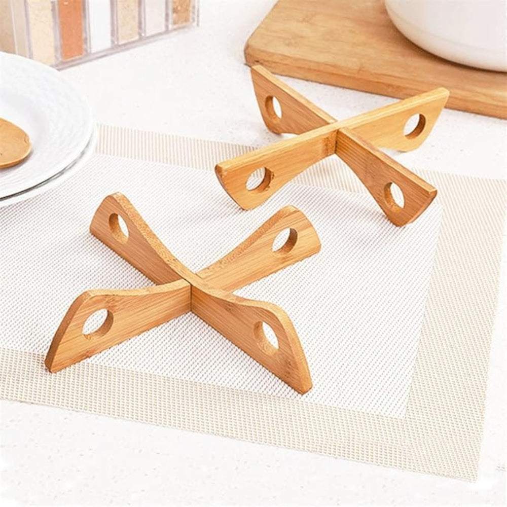 Bamboo Pot Stand and Steam Rack with Non-Slip Base