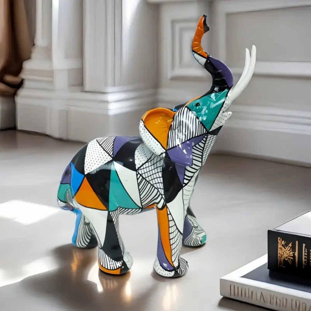 Colorful Geometric Abstract Elephant Figurine
