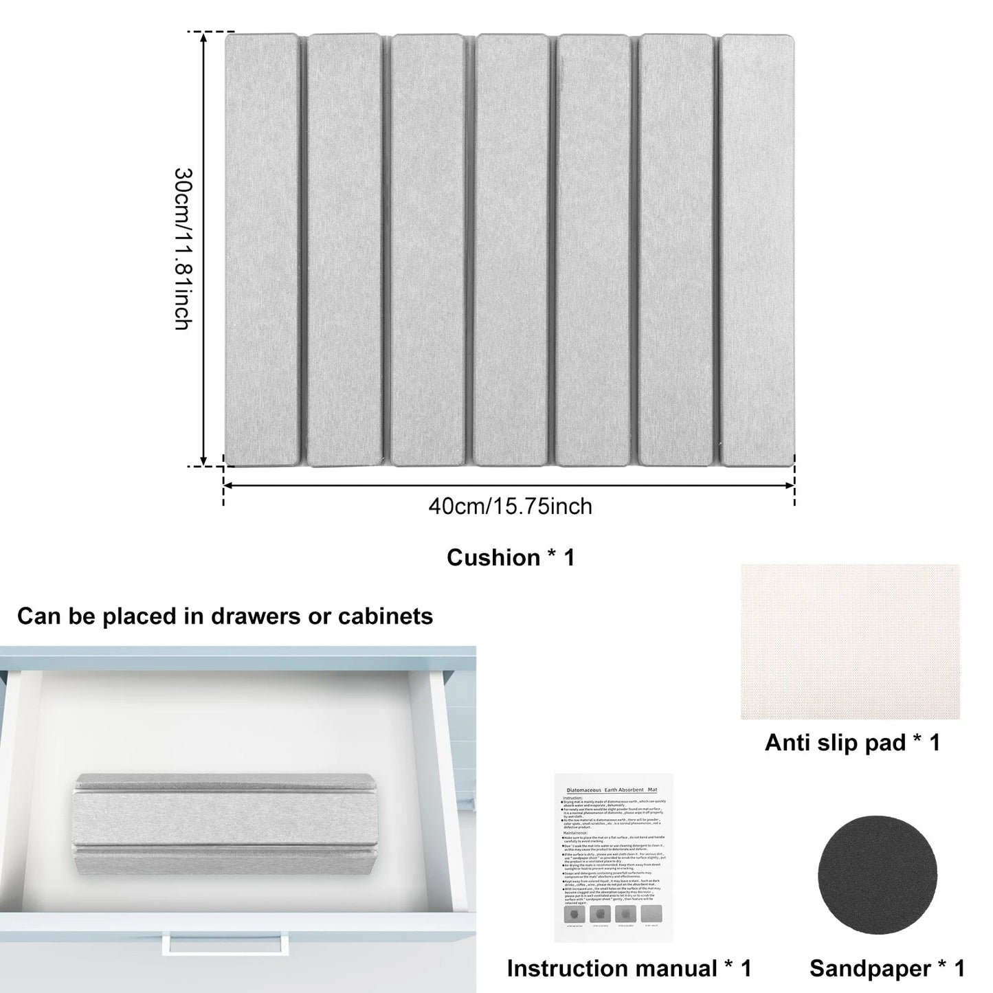 Foldable Diatomite Stone Dish Drying Mat with Non-Slip Base