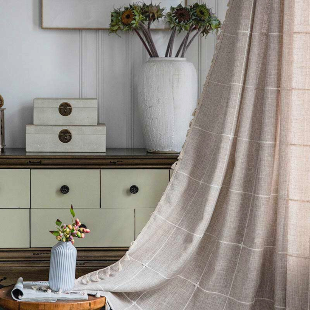 Tassel Plaid Semi-Blackout Cotton Blend Drapes