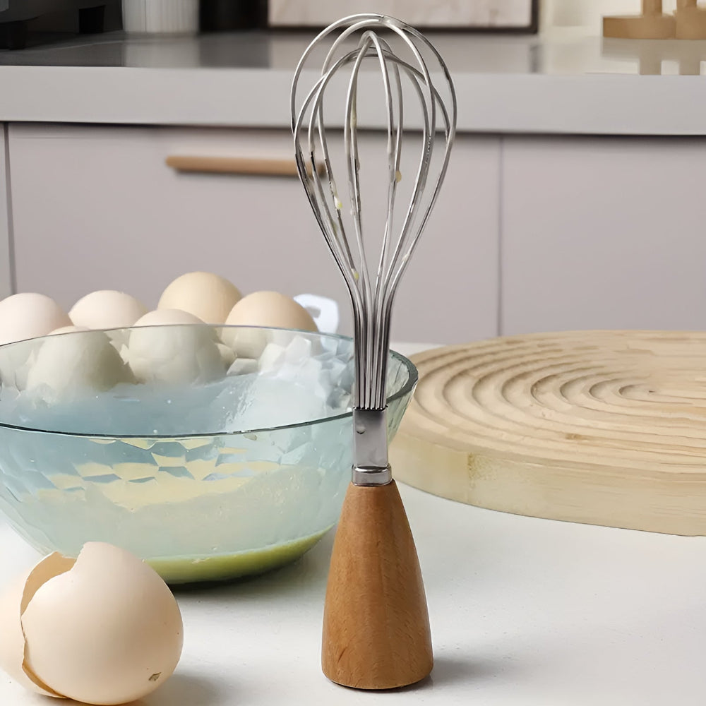 Mini Stainless Steel Whisk with Ergonomic Wooden Handle