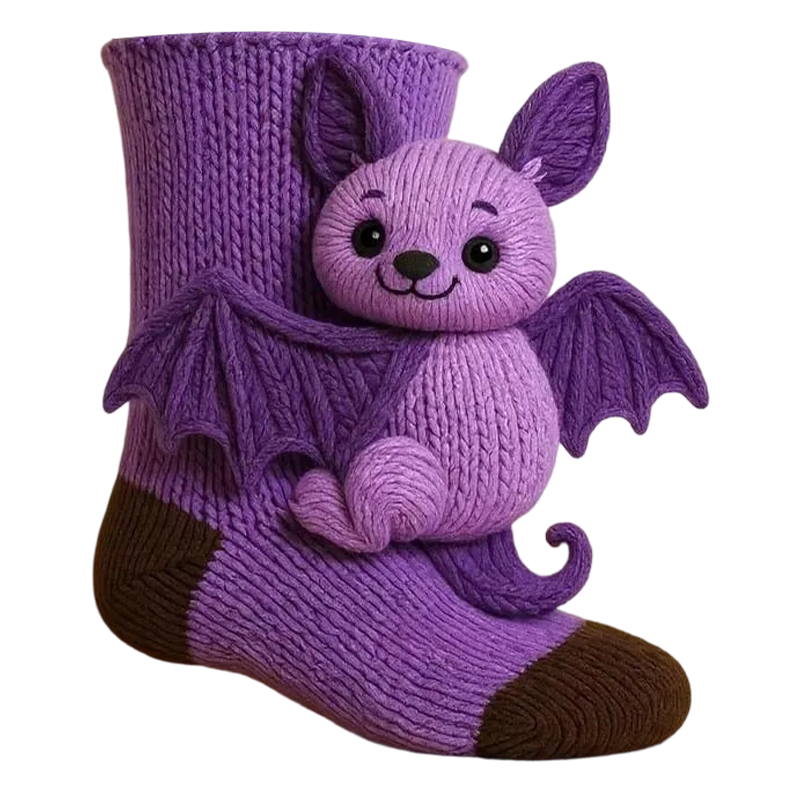 3D Knitted Animal Cuddle Socks in Double-Layer Cotton