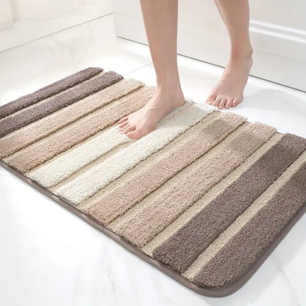 Ultra-Soft Striped Absorbent Bath Mat with Non-Slip Backing