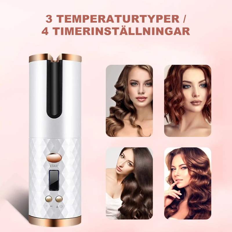 Cordless Automatic Rotating Curling Iron with 6 Heat Settings