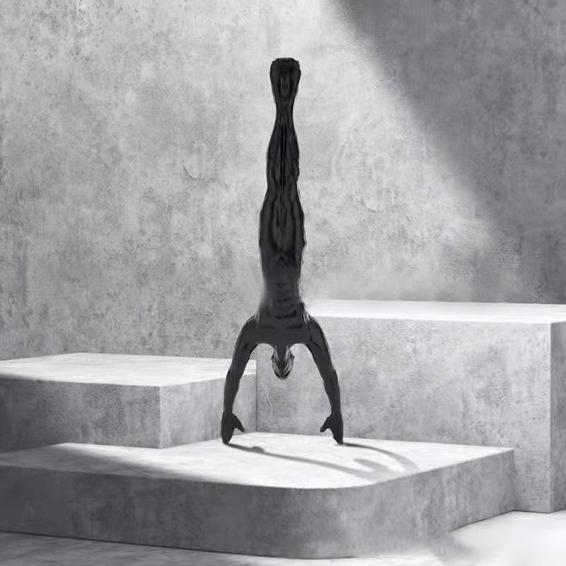3D Climbing Wall Sculpture - Black Resin Art Figure