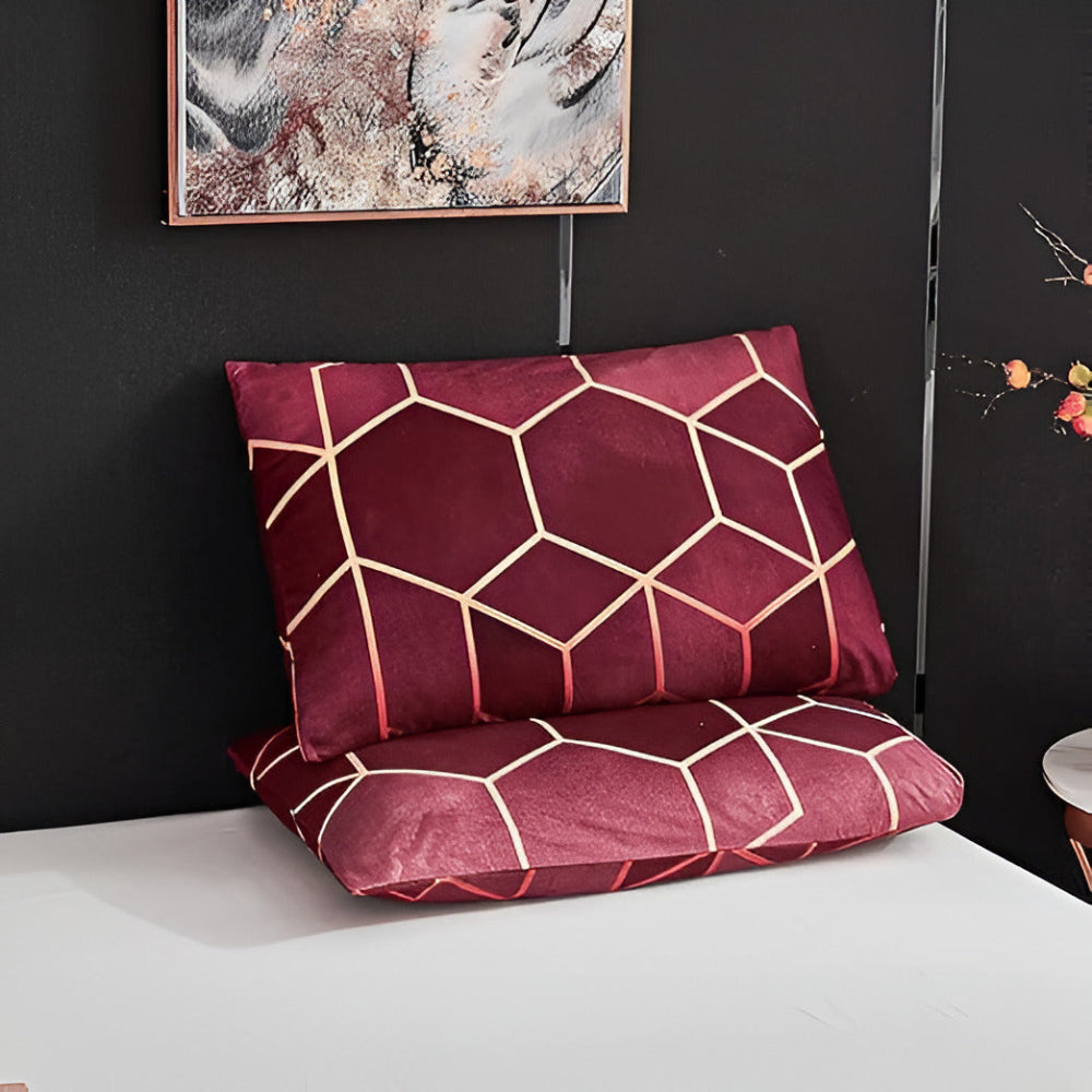 Golden Cosmo Hive Duvet Cover Set with Geometric Design - 3 Pieces