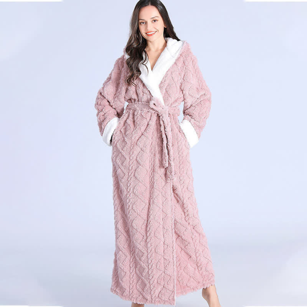Plush Long Hooded Bathrobe with Pockets
