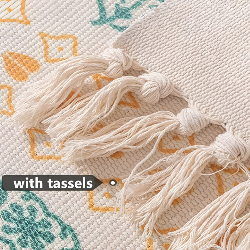 Moroccan-Inspired Beige Textured Fringe Tassel Rug