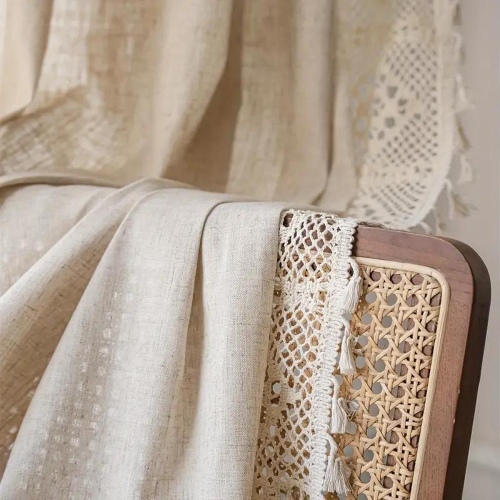 Linen Geometric Tassel Curtain for Rustic Decor