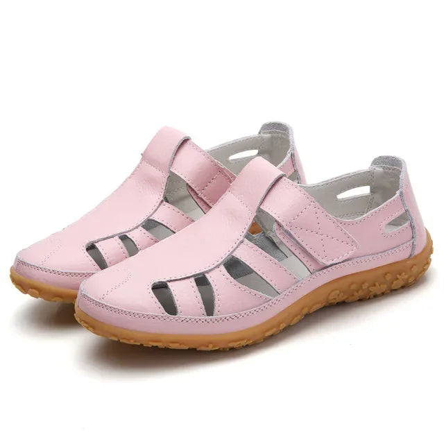 Leather Women's Velcro Sandals with Cushioned Sole