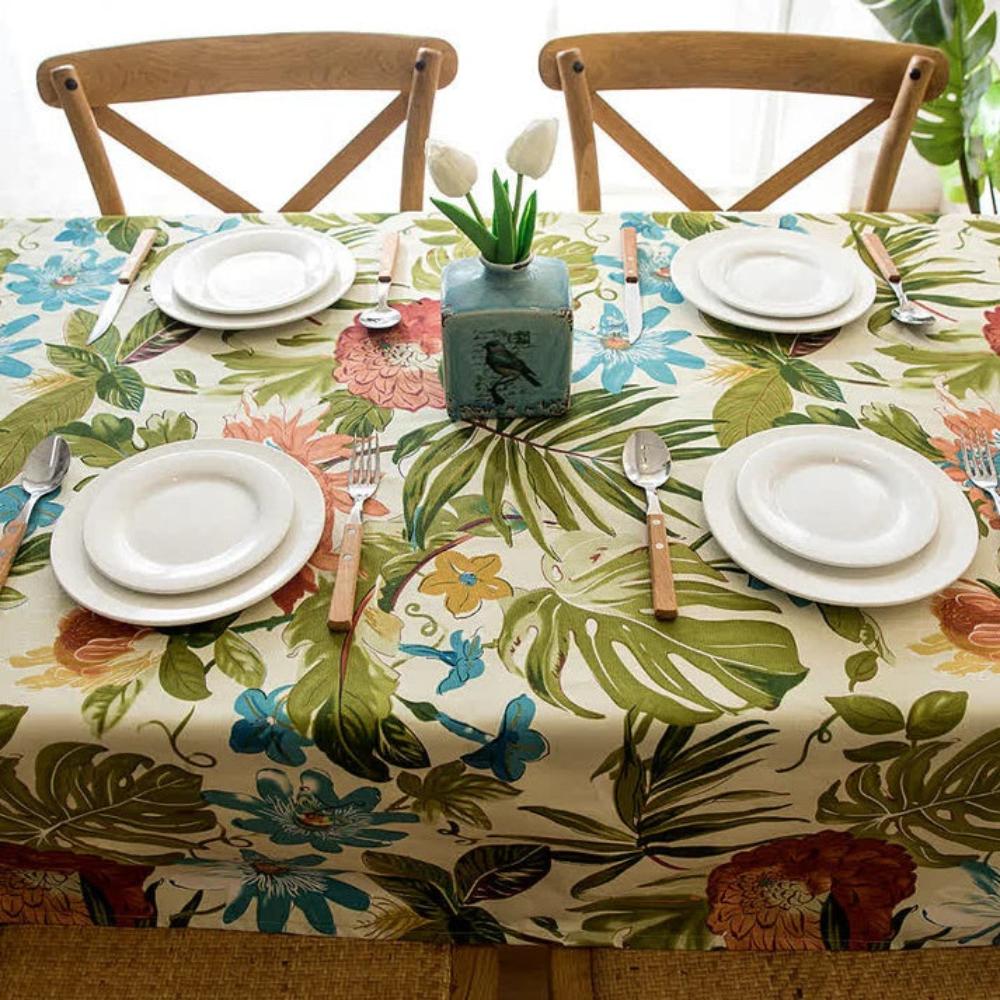 Monstera Leaves Cotton Tablecloth for Tropical Dining