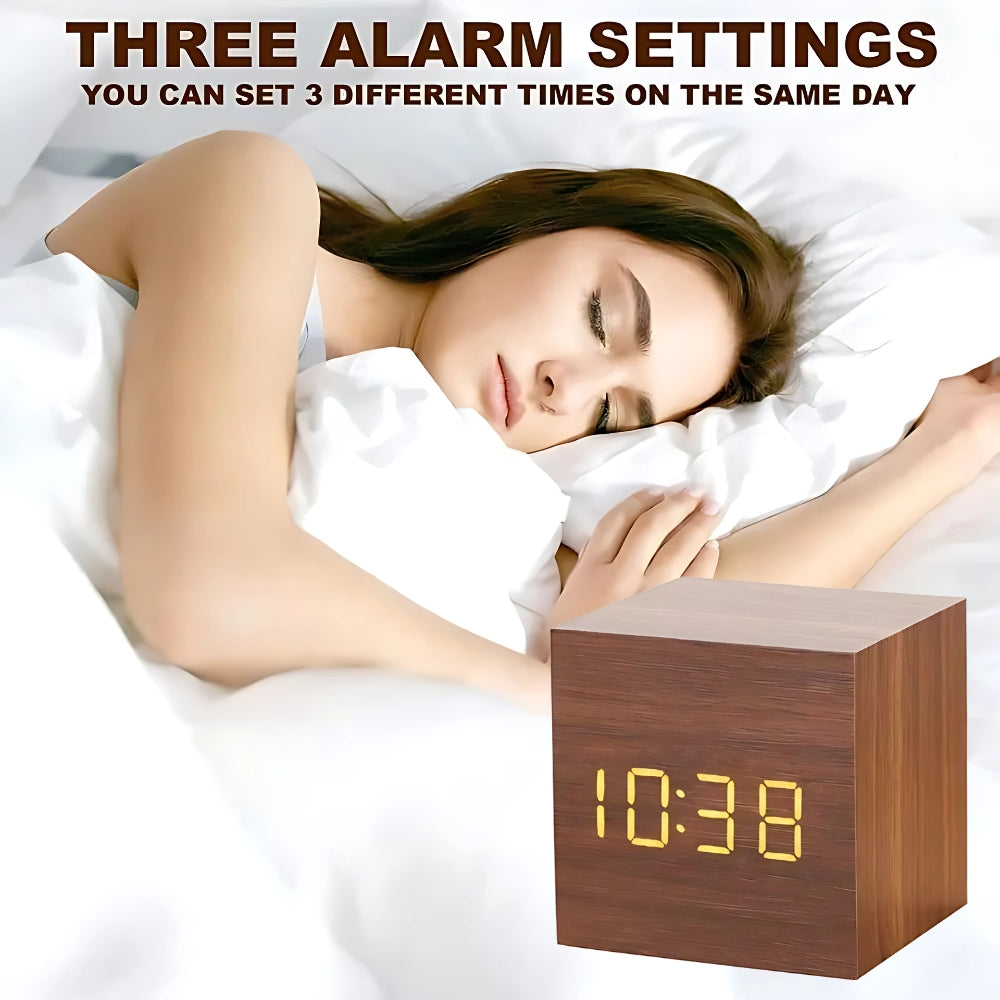 Modern Cube LED Alarm Clock with Temperature Display