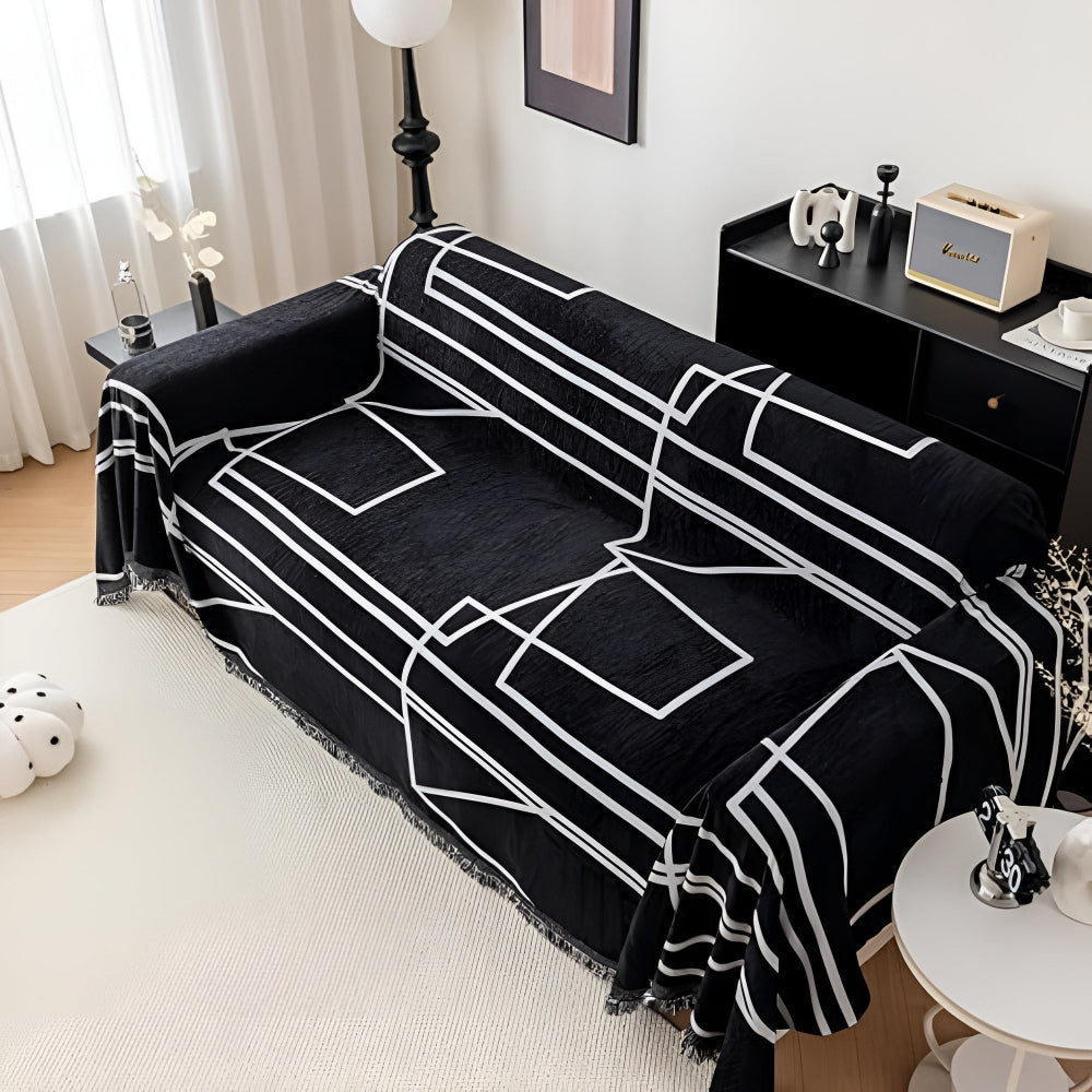 Modern Abstract Grid Sofa Cover in Black and White
