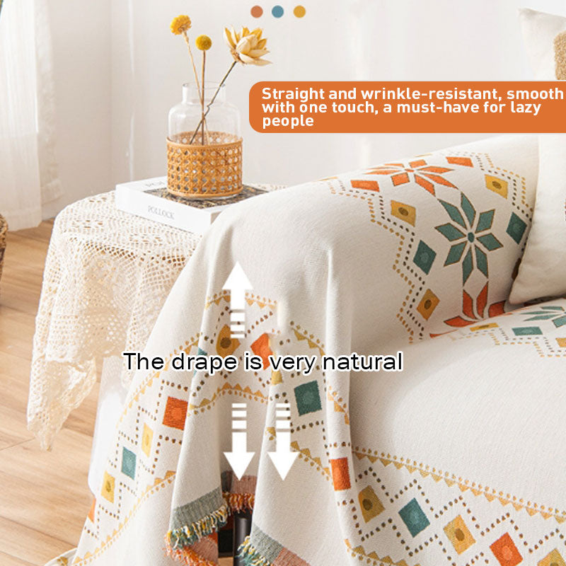 Bohemian Double-Sided Chenille Sofa Cover with Tassels
