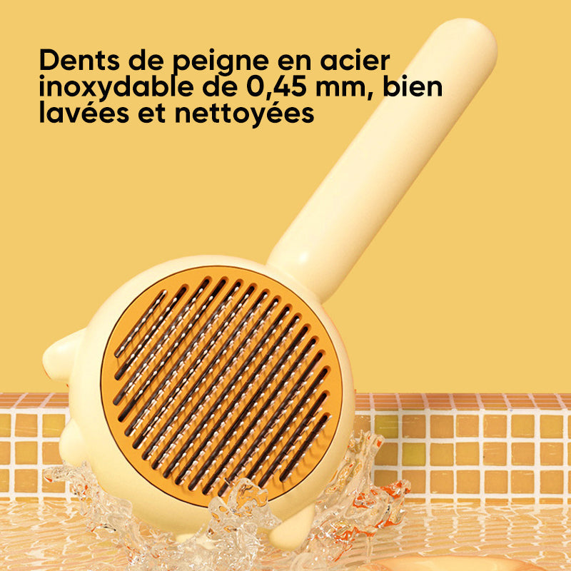Pet Grooming Brush with Retractable Bristles - Pumpkin Design
