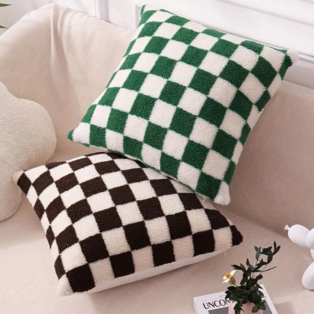Checkered Faux Fur Cushion Cover