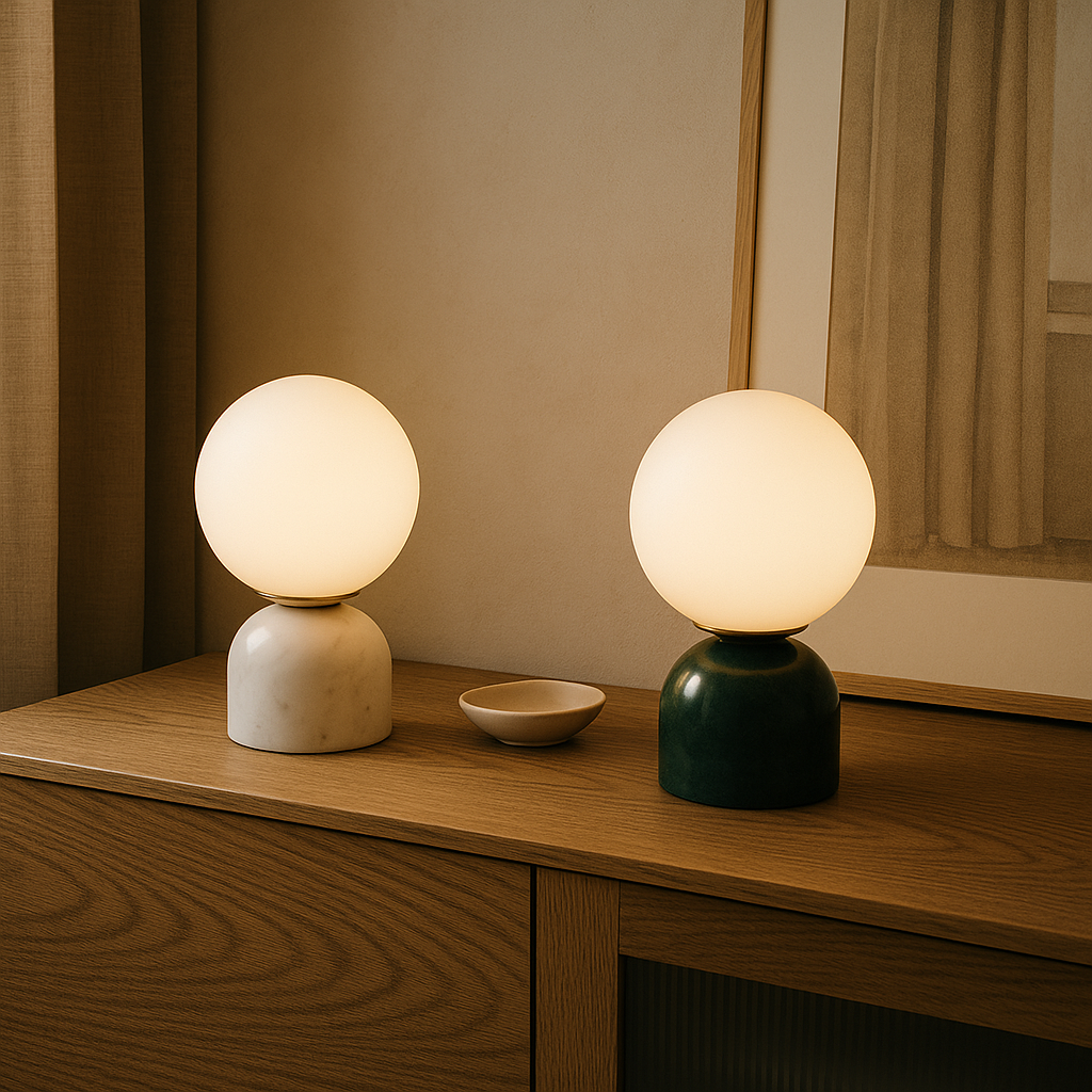Marble Table Lamp with Glass Shade – Scandinavian Minimalist Design