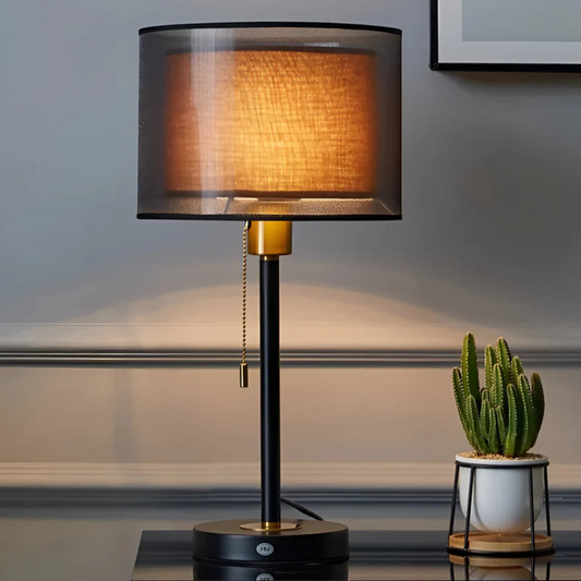 Double Fabric Shade Table Lamp with Metal Base