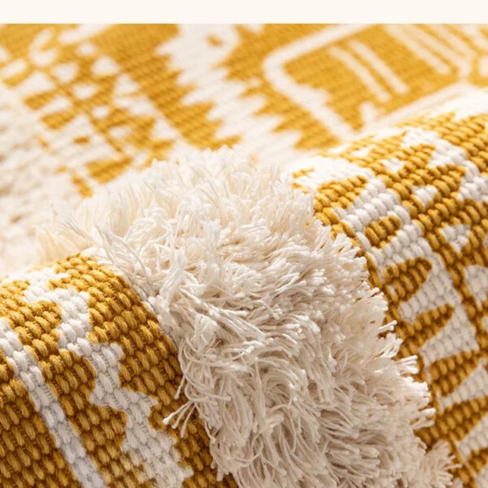 Bohemian Fringe Area Rug in Microfiber-Cotton Blend