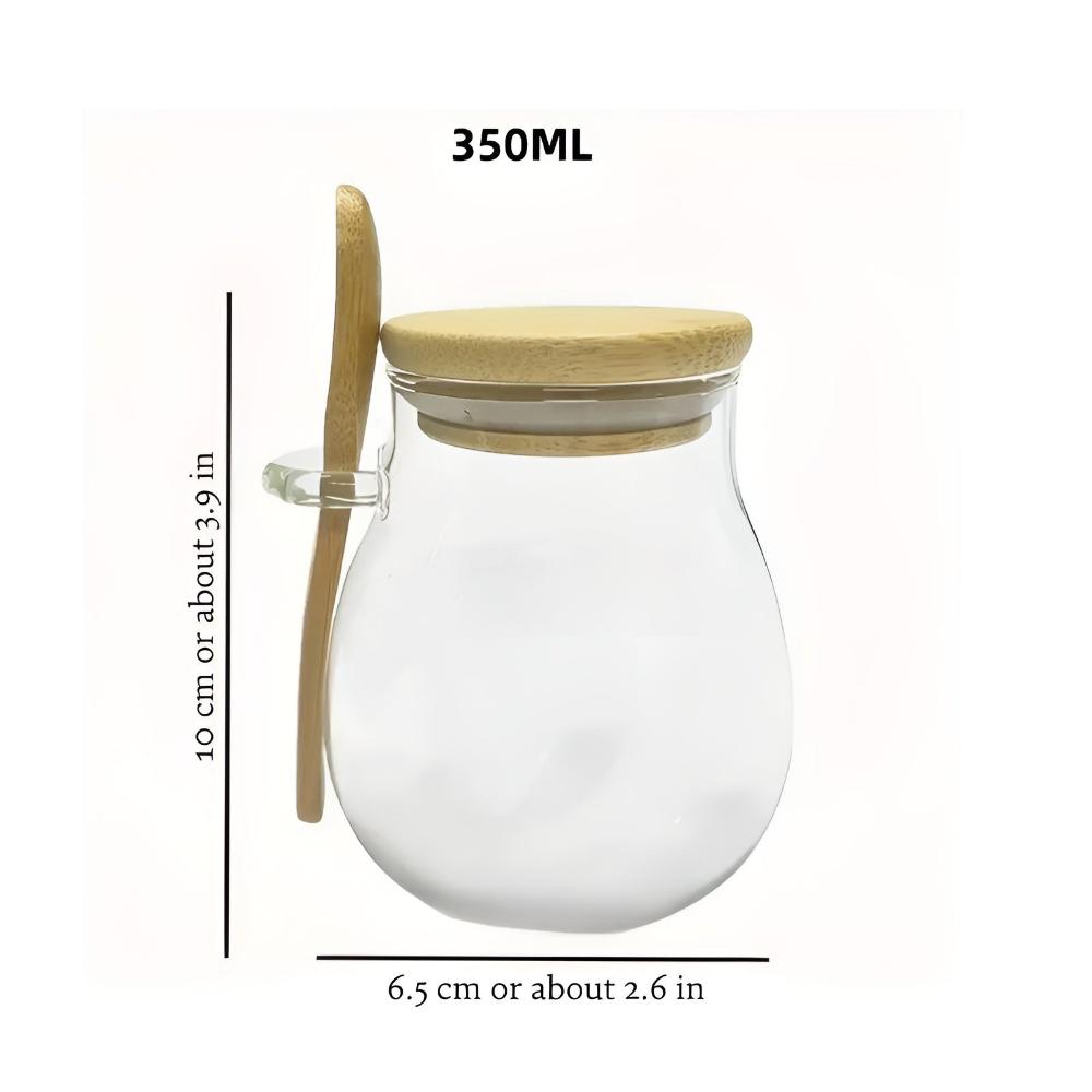 Airtight Glass Storage Jar with Wooden Lid and Spoon
