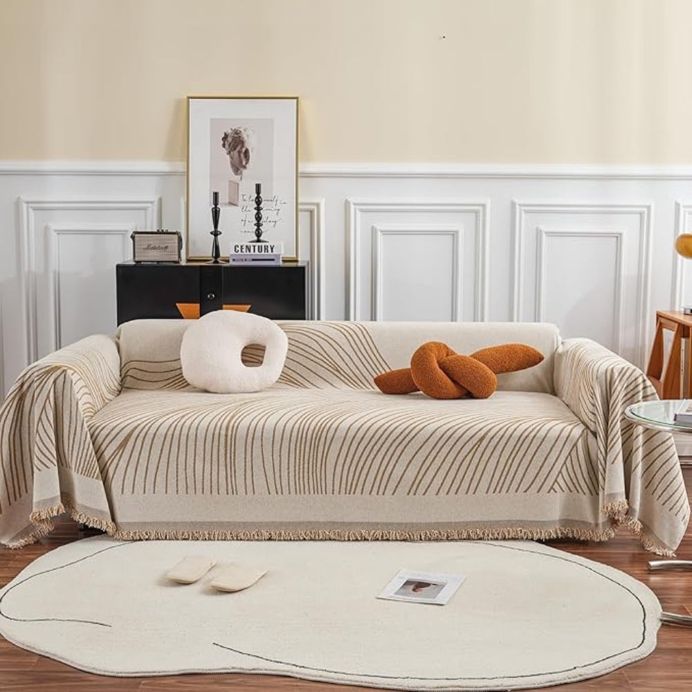 Chenille Wave Pattern Sofa Cover with Tassels