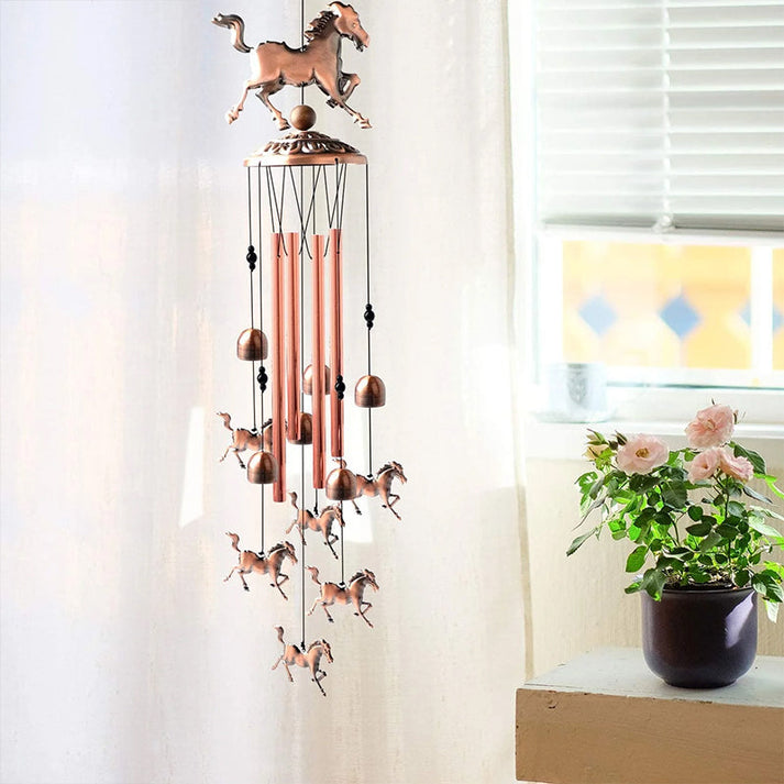 Decorative Metal Wind Chime with Horse Figurines for Garden and Balcony