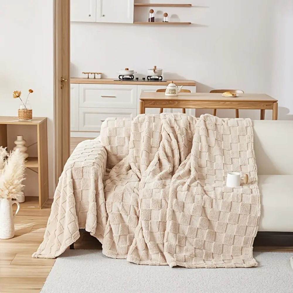 Checkered Plush Velvet Sofa Cover for Pet-Friendly Protection