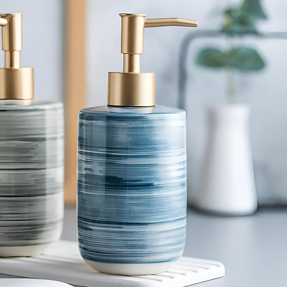 Textured Ceramic Soap Dispenser with Glossy Finish