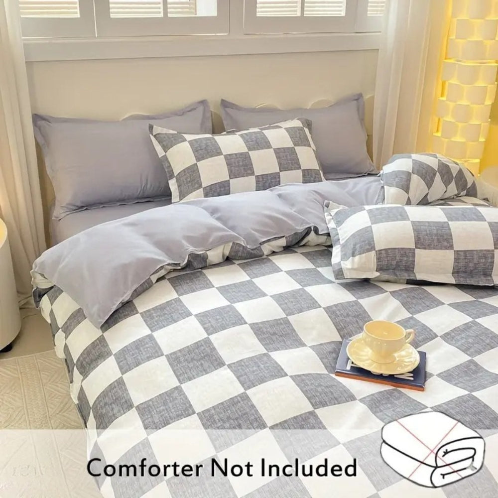 Checkered Cotton-Microfiber Duvet Cover Set with Pillowcases
