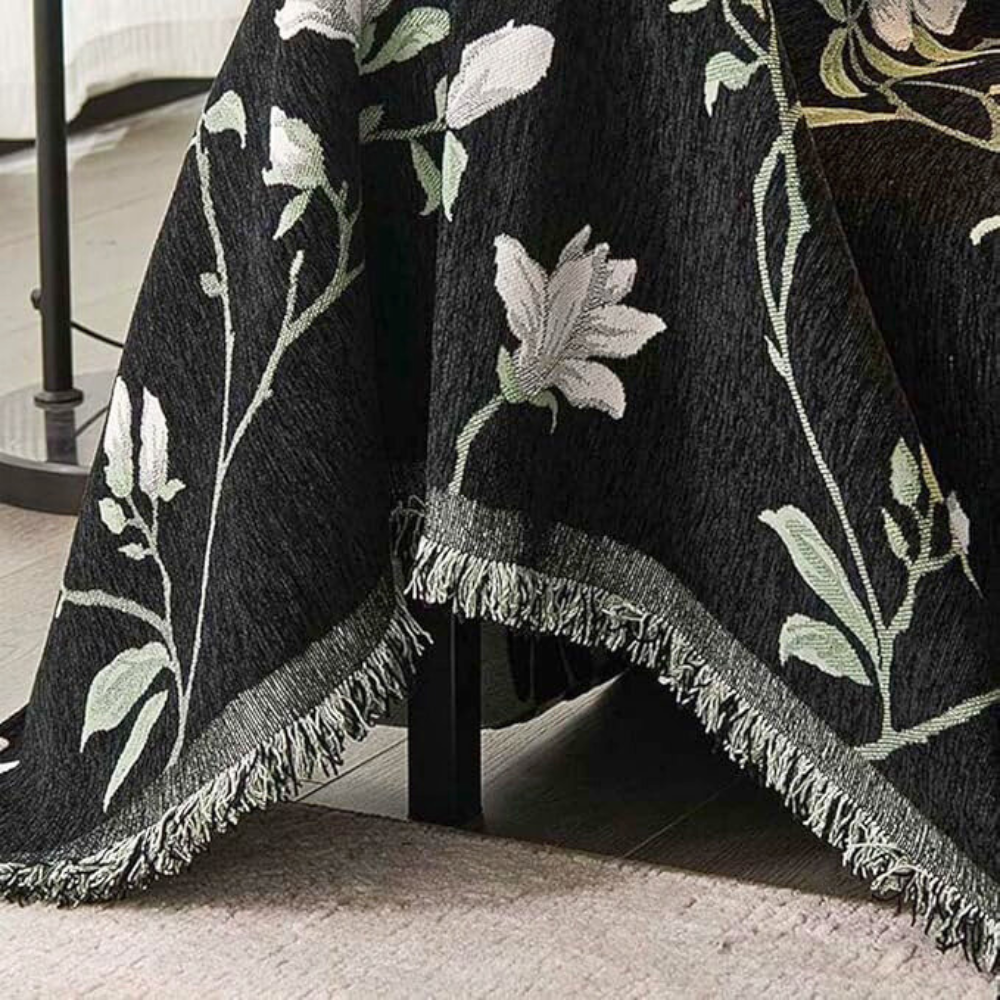 Vintage Floral Chenille Sofa Protector with Tassels