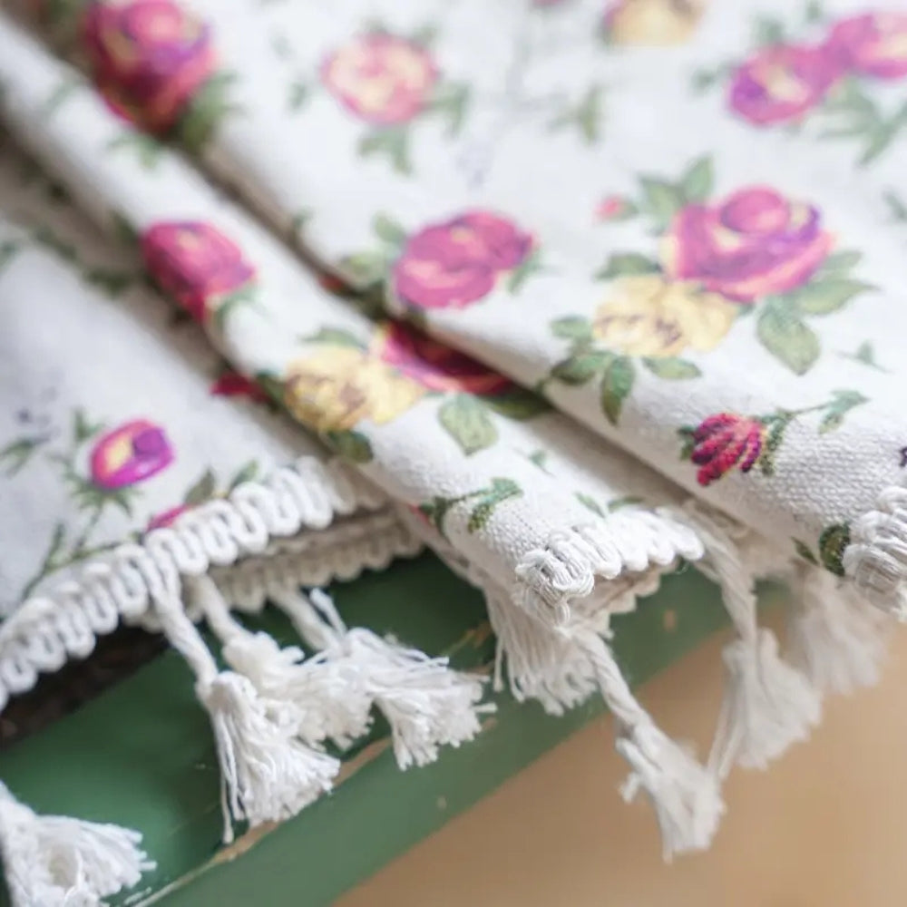 Floral Tasseled Semi-Sheer Cotton Curtain