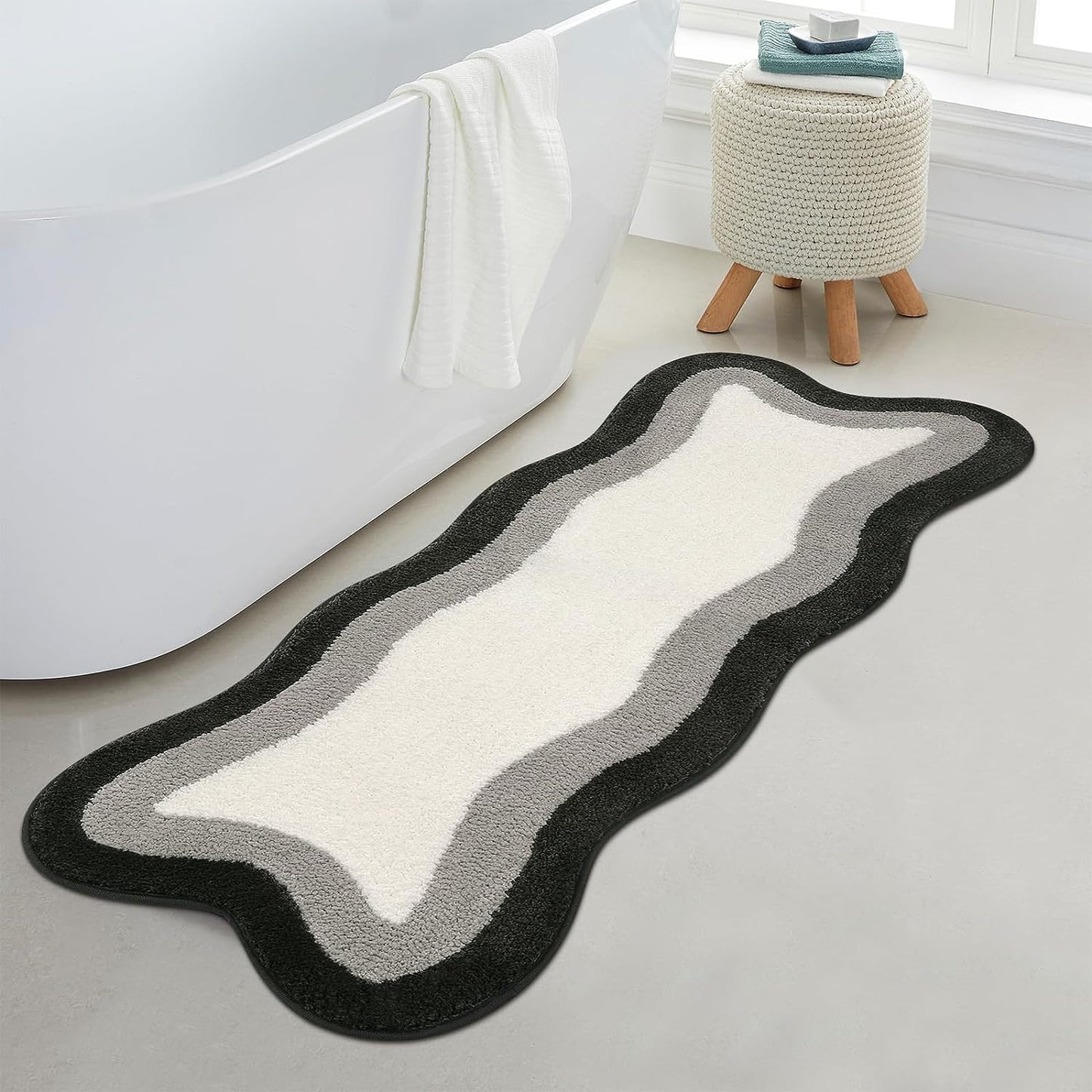 Black Gradient Non-Slip Bath Mat, Soft Microfiber Shower Rug