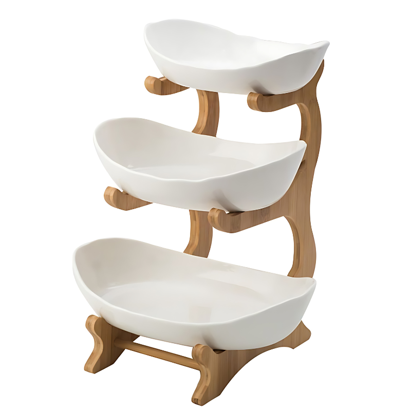 Three-Tier Plastic Fruit Stand in Beige, Green, or White