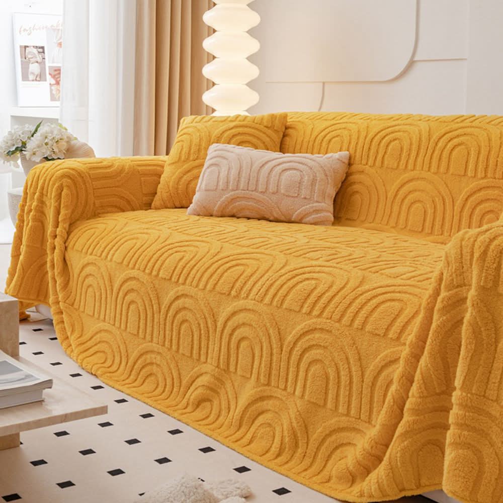 Plush Microfiber Sofa Cover with Curves Pattern