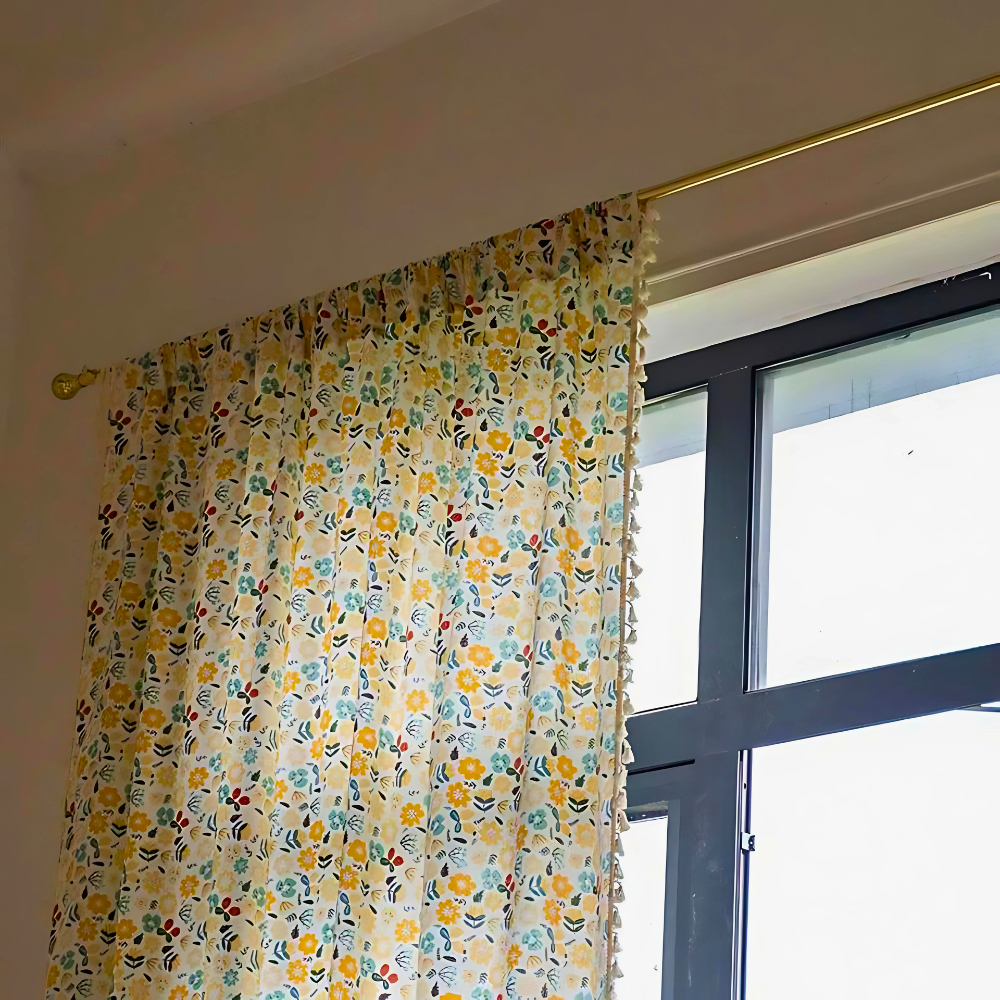 Yellow Flower Tassel Semi-Blackout Curtain