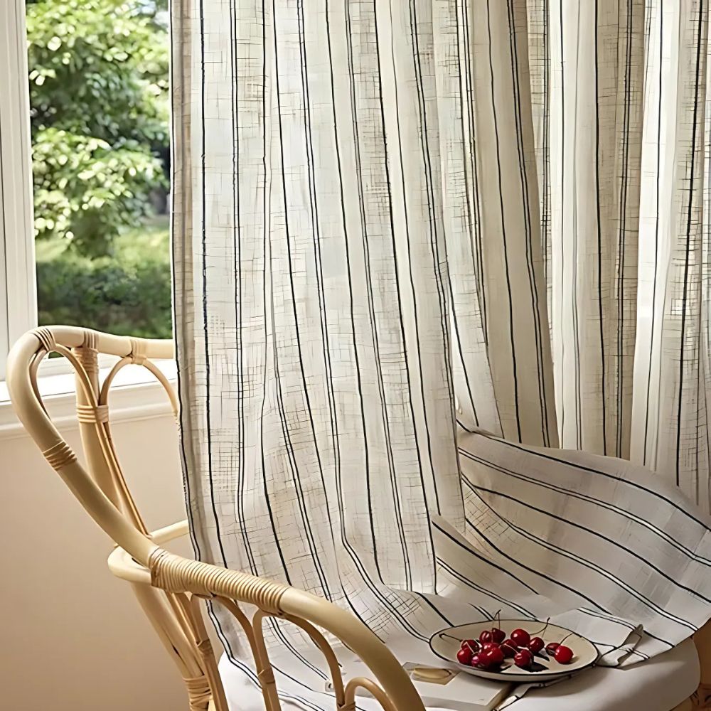 Semi-Sheer Vertical Stripe Microfiber Curtain
