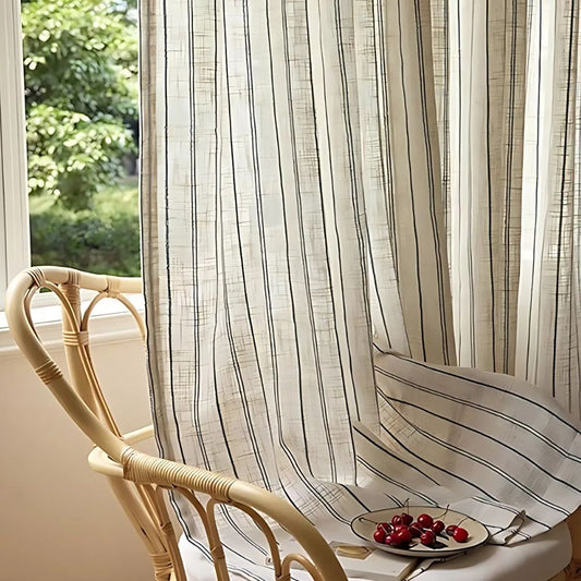 Semi-Sheer Vertical Stripe Microfiber Curtain