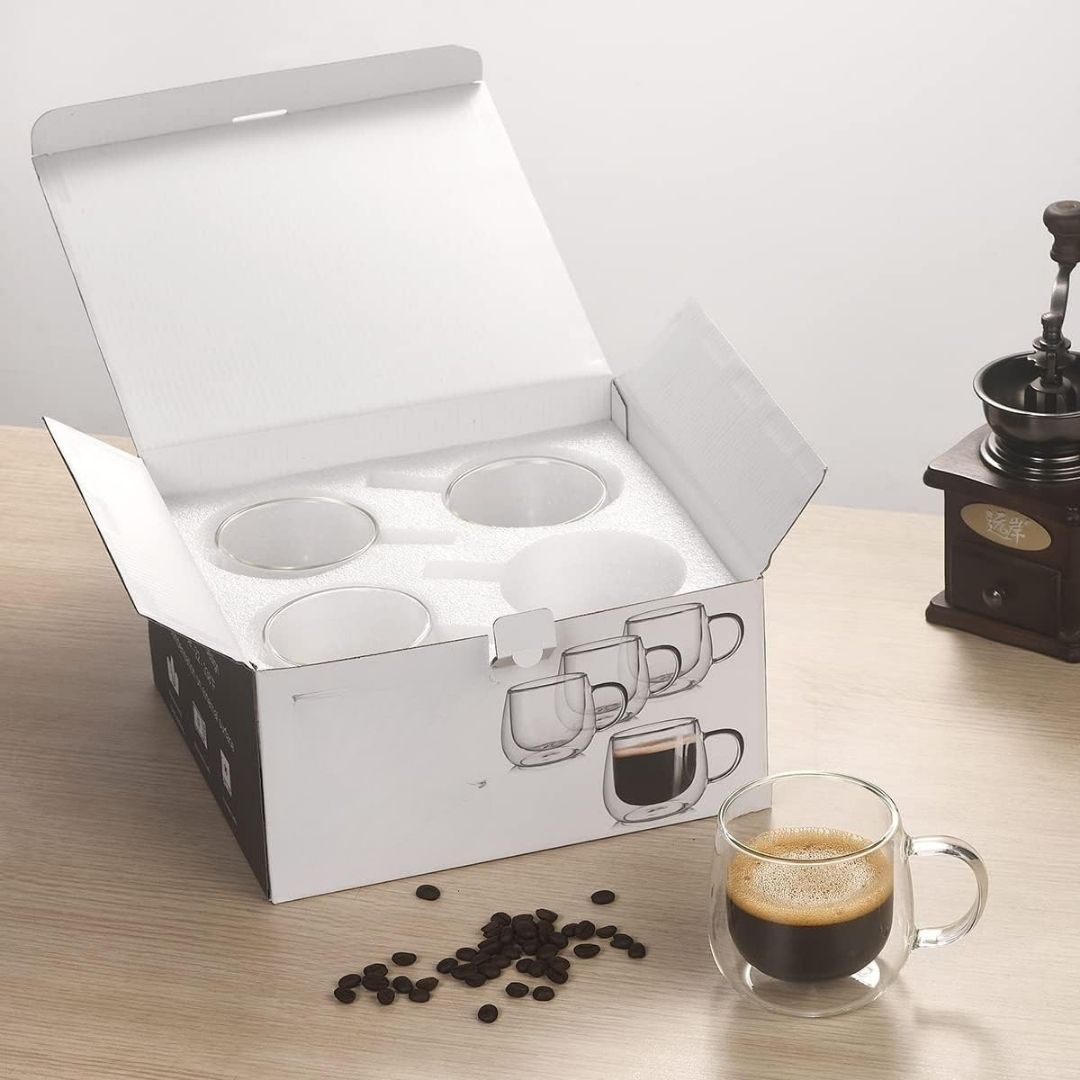 Double-Walled Borosilicate Glass Mugs Set for Hot and Cold Drinks