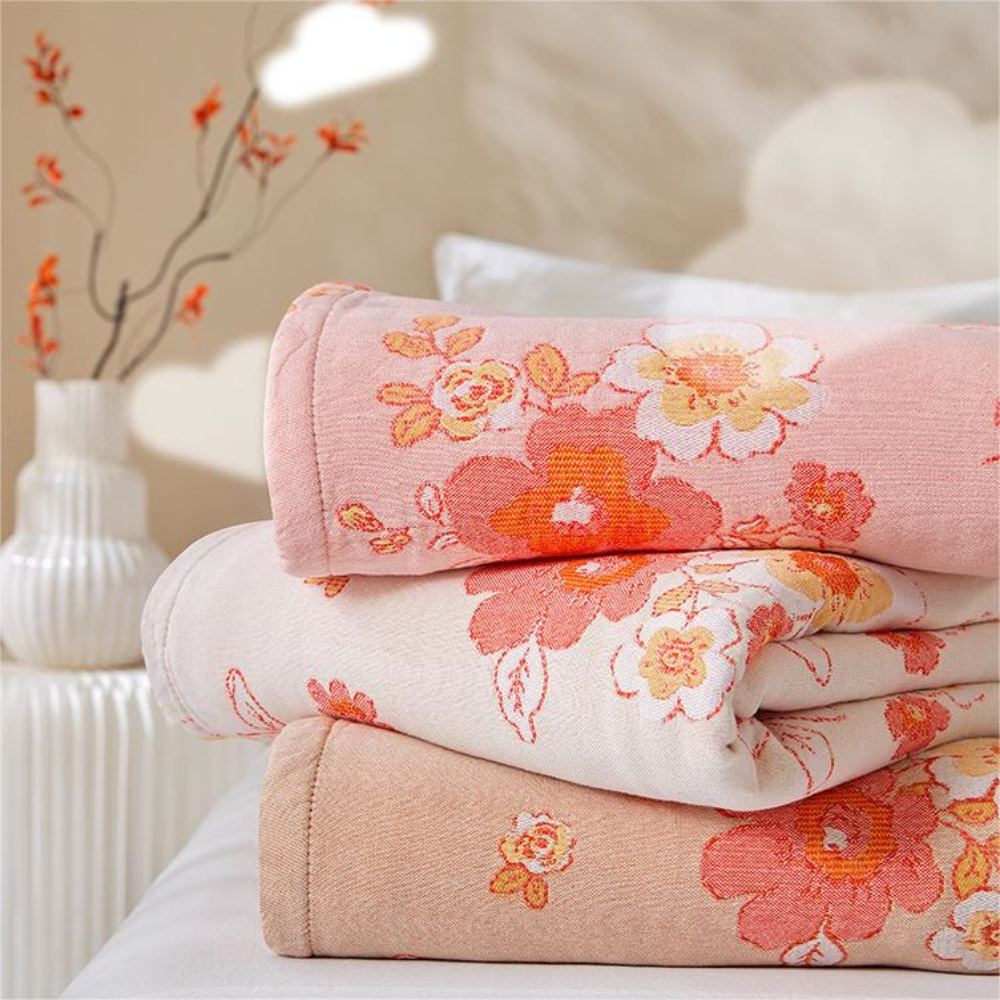 Blush Floral Organic Cotton Gauze Blanket