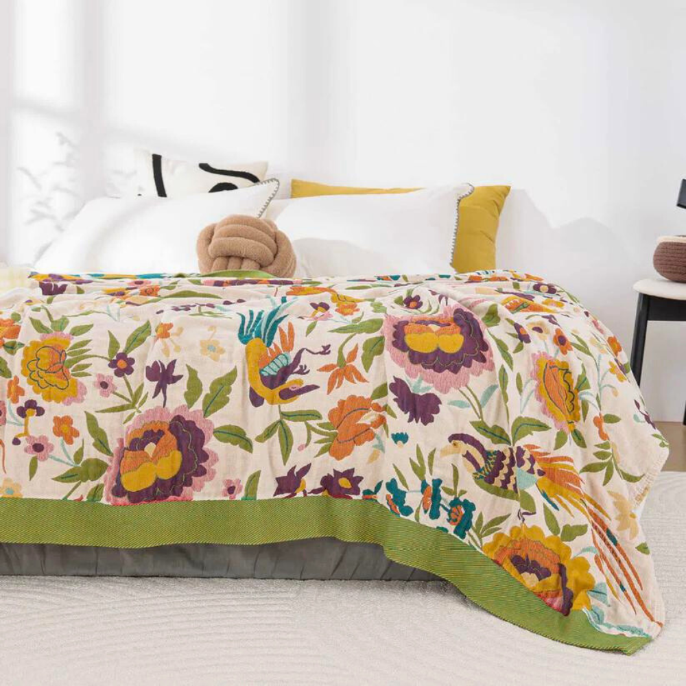 Reversible Cotton Gauze Floral Coverlet