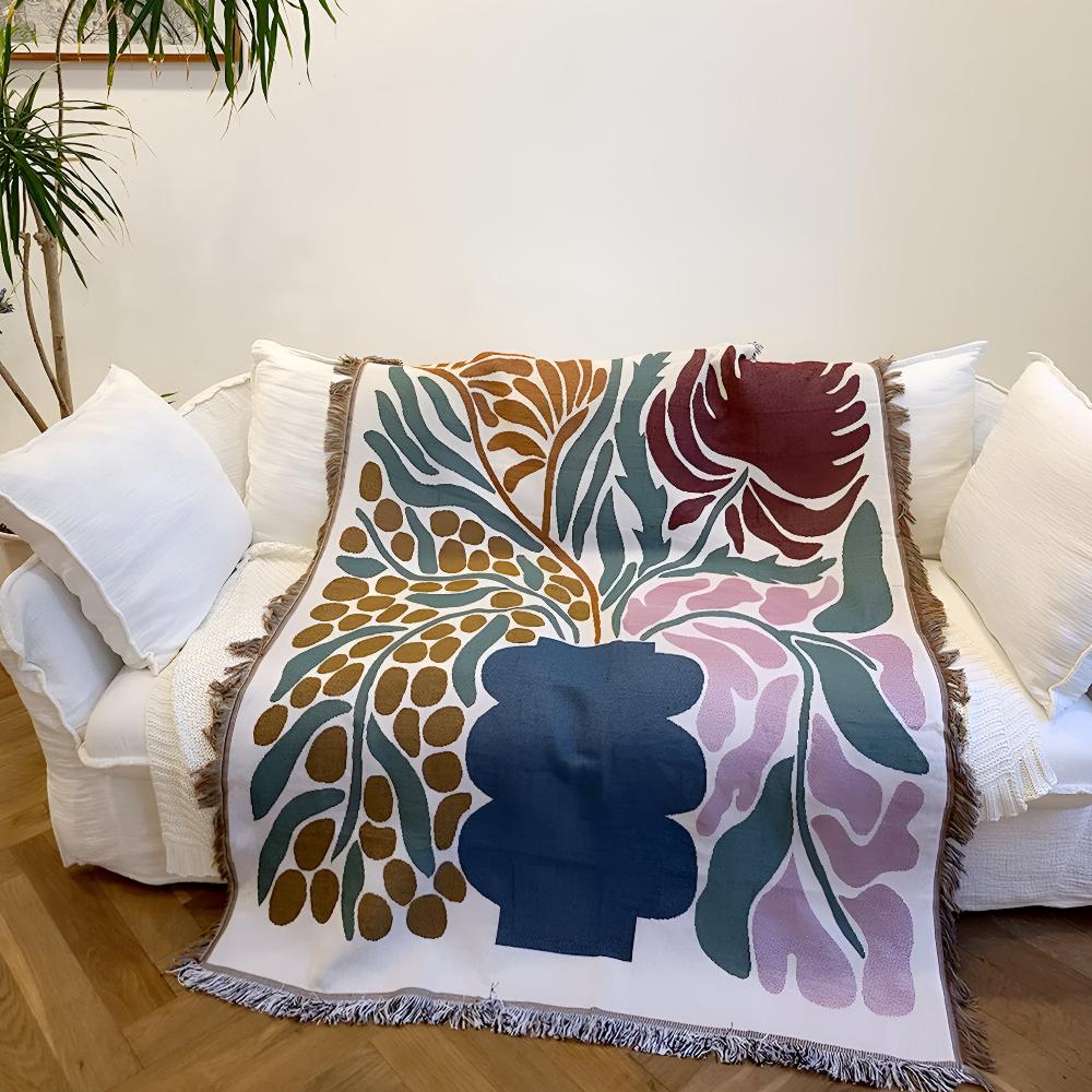 Fringed Cotton-Polyester Woven Throw Blanket