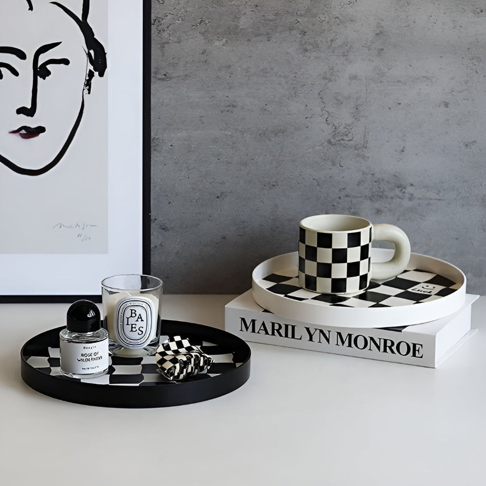 Round Checkerboard Storage Tray for Organizing Essentials