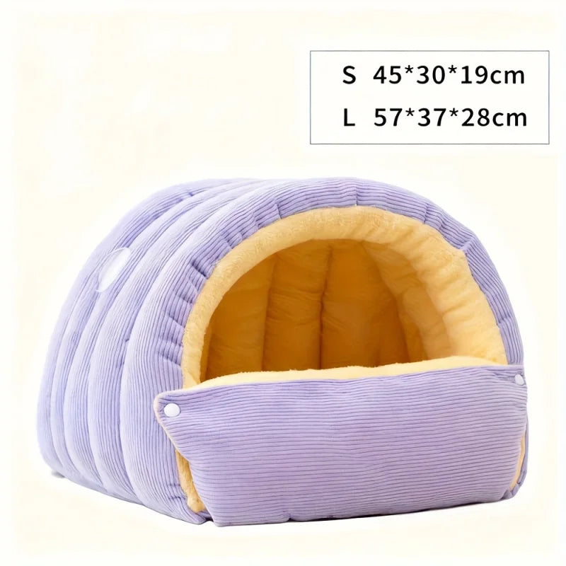 Cozy Arctic Fleece Enclosed Cat Cave Bed