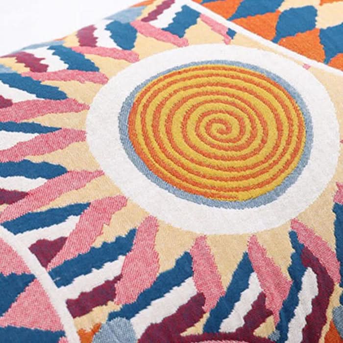 Cotton Pillowcase with Nordic Sun Design and Button Closure