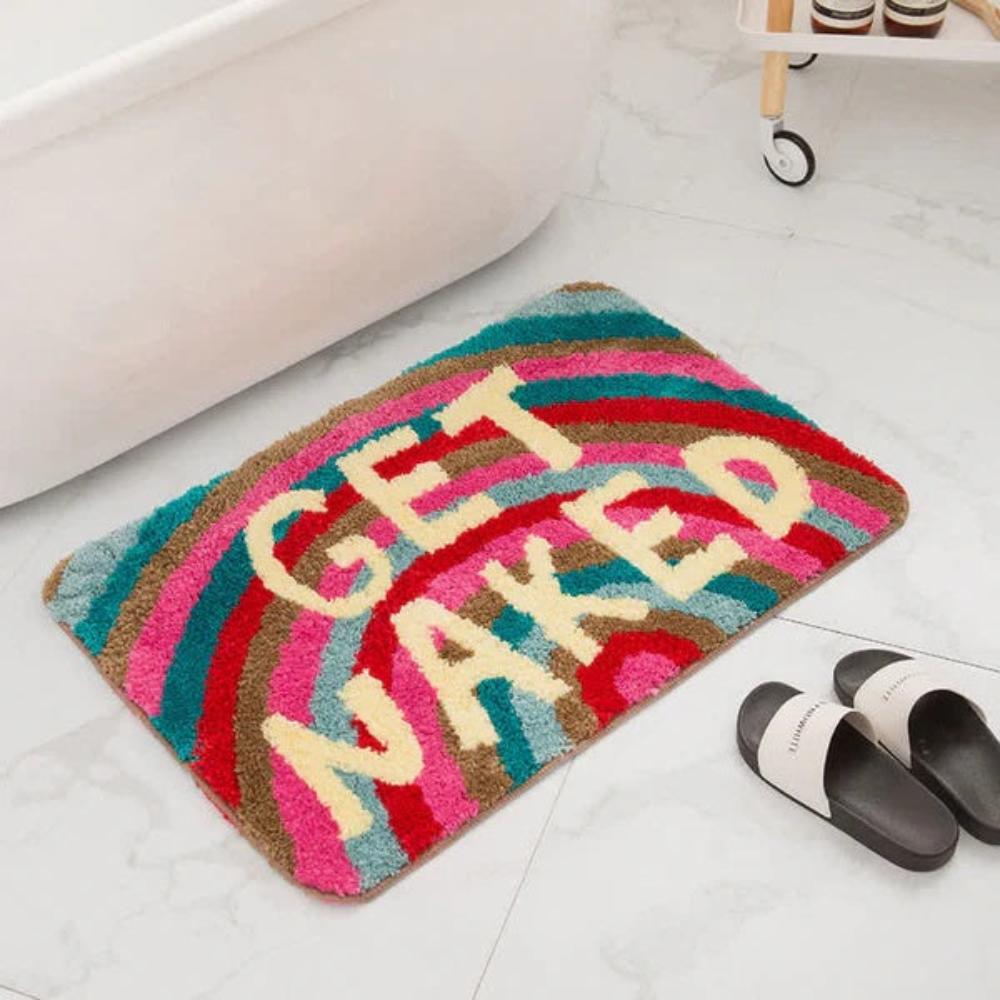 Ultra-Soft Rainbow "GET NAKED" Bath Mat with Non-Slip Backing